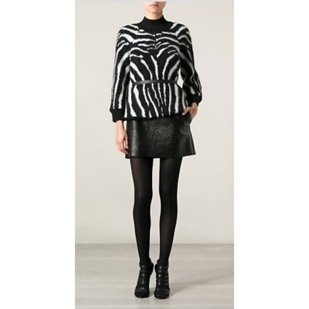 BALMAIN Runway BLACK White ZEBRA INTARSIA ANGORA SWEATER 38(US6)